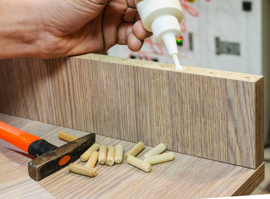 Water-based adhesives are commonly used for general wood assembly